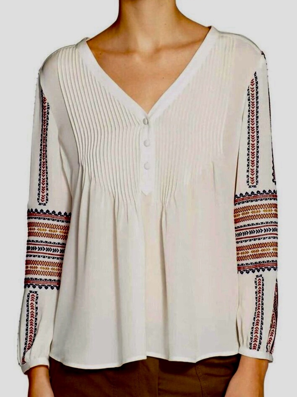 Veronica Beard Spruce Boho Ivory Embroidered Silk Blouse Top Size 4
